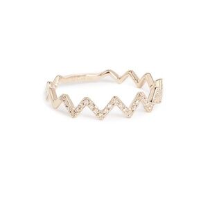 EF Collection 14K Yellow Gold Pave Diamond Zigzag Stack Ring Size 6